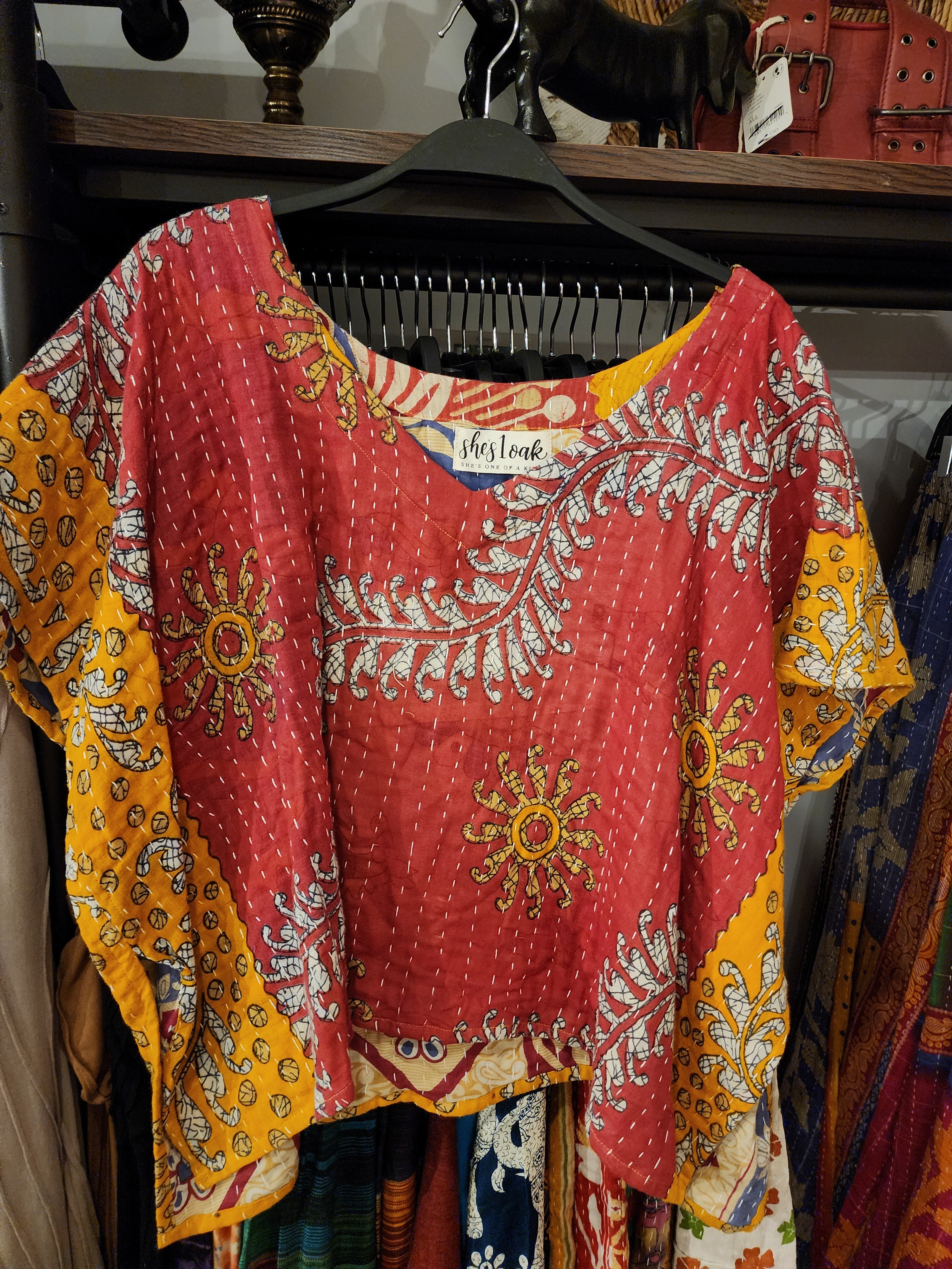 Kantha Tunic Red Mustard vneck