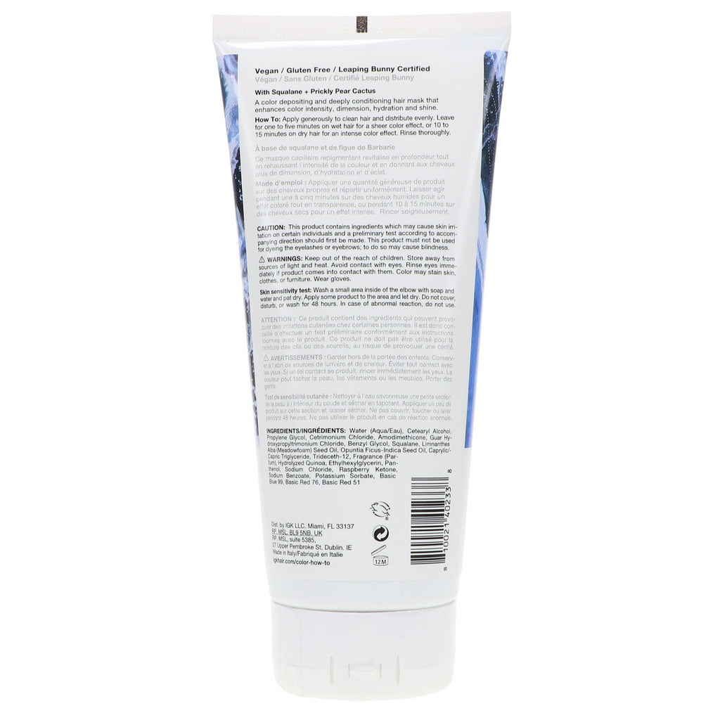 IGK Color Depositing Hair Mask Peek-A-Blue (Steely Blue Gray) 6 oz